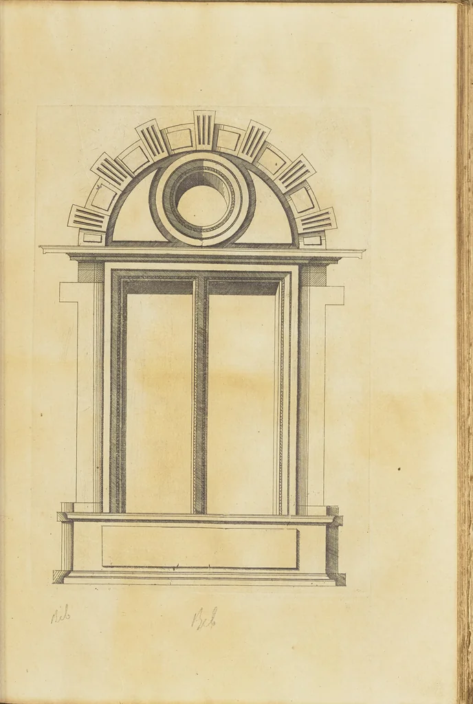 An illustration from Second livre d'architectvre, contenant plusieurs & diuerses ordonances de cheminees, lucarnes, portes, fonteines, puis & pauillons, pour enrichir tant le dedans que le dehors de tous edifices. Auec les desseins de dix sepultures toutes differentes, 1561, leaf 66