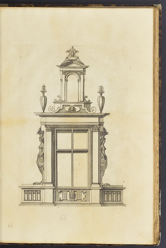 An illustration from Second livre d'architectvre, contenant plusieurs & diuerses ordonances de cheminees, lucarnes, portes, fonteines, puis & pauillons, pour enrichir tant le dedans que le dehors de tous edifices. Auec les desseins de dix sepultures toutes differentes, 1561, leaf 68