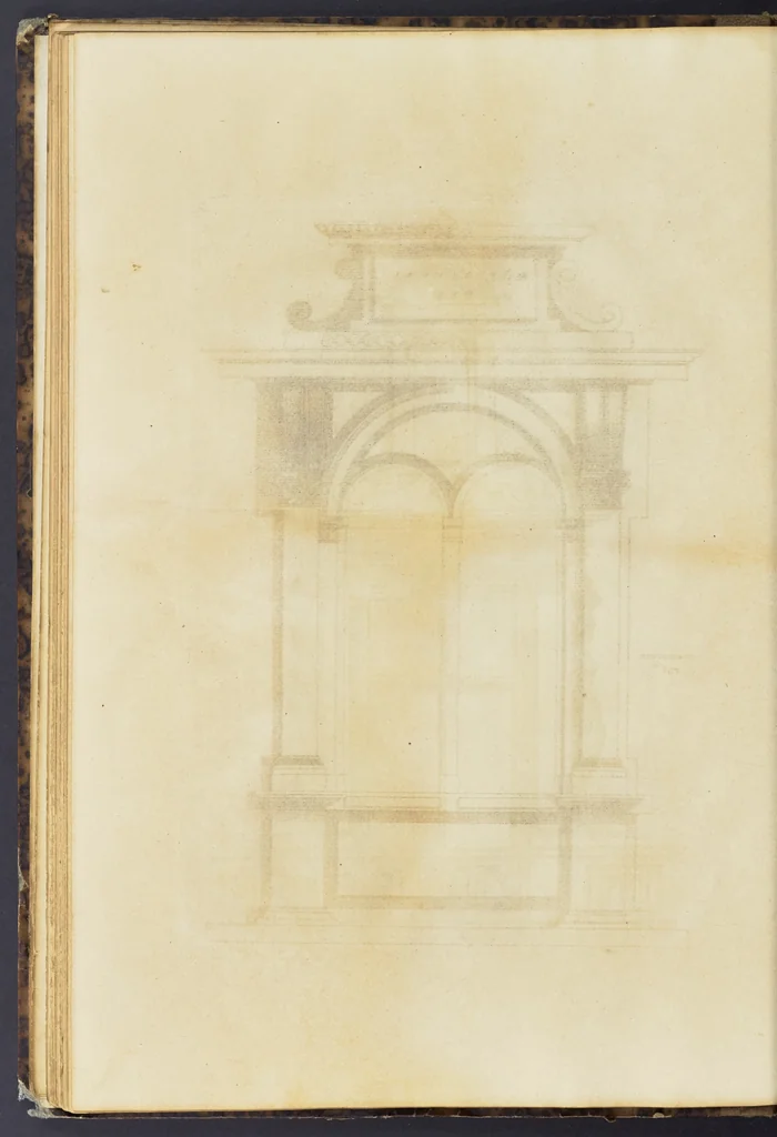 An illustration from Second livre d'architectvre, contenant plusieurs & diuerses ordonances de cheminees, lucarnes, portes, fonteines, puis & pauillons, pour enrichir tant le dedans que le dehors de tous edifices. Auec les desseins de dix sepultures toutes differentes, 1561, leaf 69