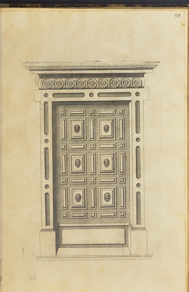 An illustration from Second livre d'architectvre, contenant plusieurs & diuerses ordonances de cheminees, lucarnes, portes, fonteines, puis & pauillons, pour enrichir tant le dedans que le dehors de tous edifices. Auec les desseins de dix sepultures toutes differentes, 1561, leaf 88