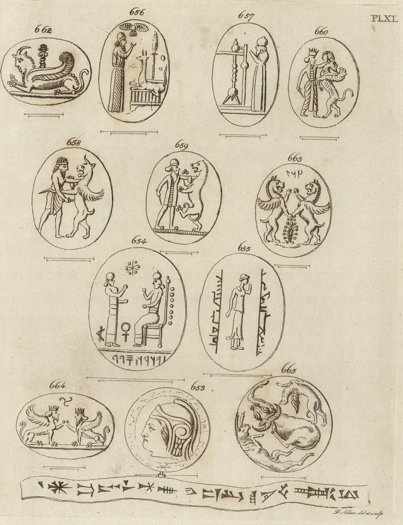 An illustration from A descriptive catalogue of a general collection of ancient and modern engraved gems, cameos as well as intaglios, taken from the most celebrated cabinets in Europe and cast in coloured pastes, white enamel, and sulphur, by James Tassie, modeller, 1791, leaf 414