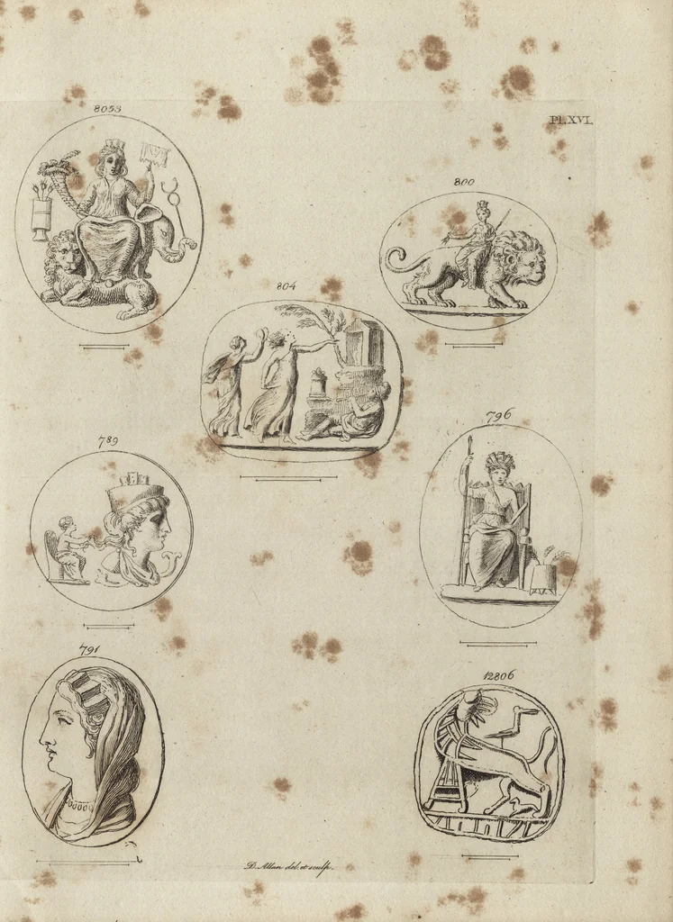 An illustration from A descriptive catalogue of a general collection of ancient and modern engraved gems, cameos as well as intaglios, taken from the most celebrated cabinets in Europe and cast in coloured pastes, white enamel, and sulphur, by James Tassie, modeller, 1791, leaf 424