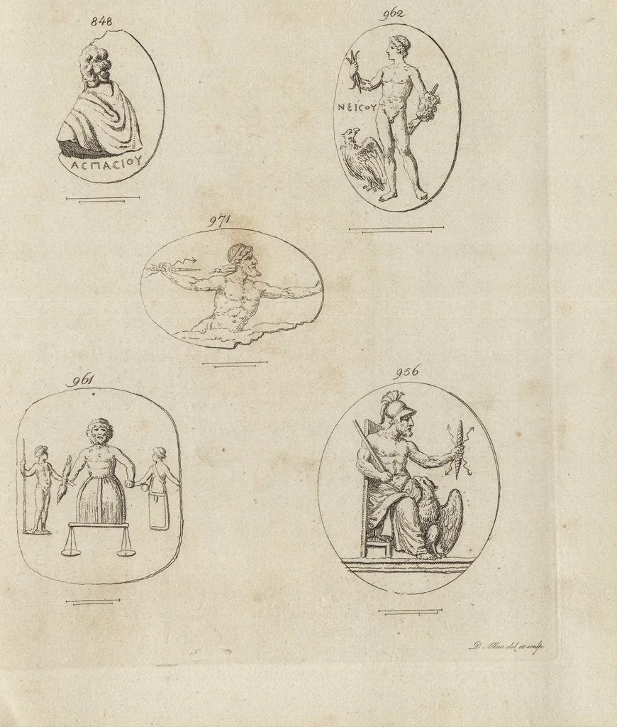 An illustration from A descriptive catalogue of a general collection of ancient and modern engraved gems, cameos as well as intaglios, taken from the most celebrated cabinets in Europe and cast in coloured pastes, white enamel, and sulphur, by James Tassie, modeller, 1791, leaf 428