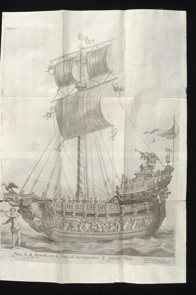 An illustration from La contesa dell' aria e dell' acqua : festa à cavallo rappresentata nell'augustissime nozze delle sacre, cesaree, reali M.M. dell' imperatore Leopoldo e dell' infanta Margherita delle Spagne, 1667, leaf 16