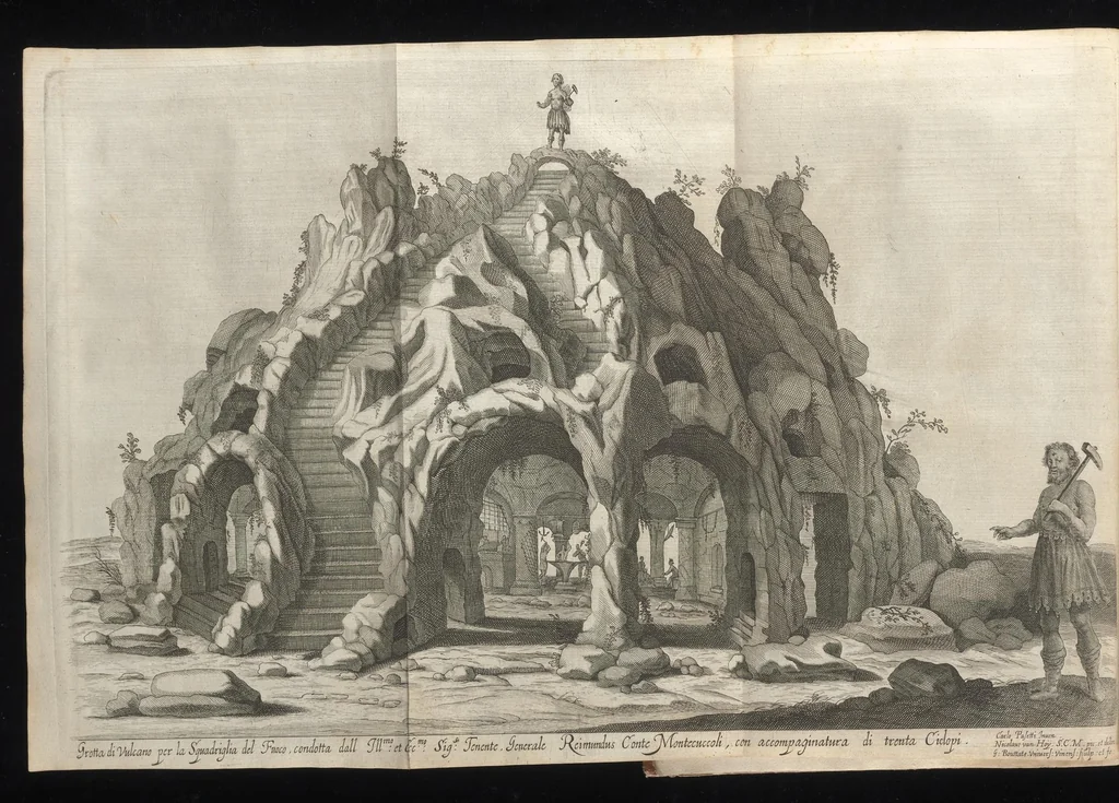 An illustration from La contesa dell' aria e dell' acqua : festa à cavallo rappresentata nell'augustissime nozze delle sacre, cesaree, reali M.M. dell' imperatore Leopoldo e dell' infanta Margherita delle Spagne, 1667, leaf 25