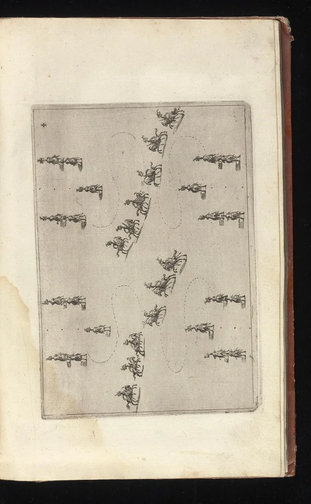 An illustration from La contesa dell' aria e dell' acqua : festa à cavallo rappresentata nell'augustissime nozze delle sacre, cesaree, reali M.M. dell' imperatore Leopoldo e dell' infanta Margherita delle Spagne, 1667, leaf 46