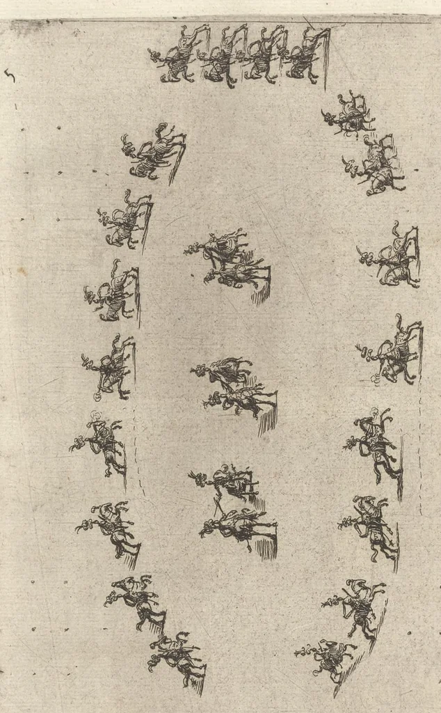 An illustration from La contesa dell' aria e dell' acqua : festa à cavallo rappresentata nell'augustissime nozze delle sacre, cesaree, reali M.M. dell' imperatore Leopoldo e dell' infanta Margherita delle Spagne, 1667, leaf 49