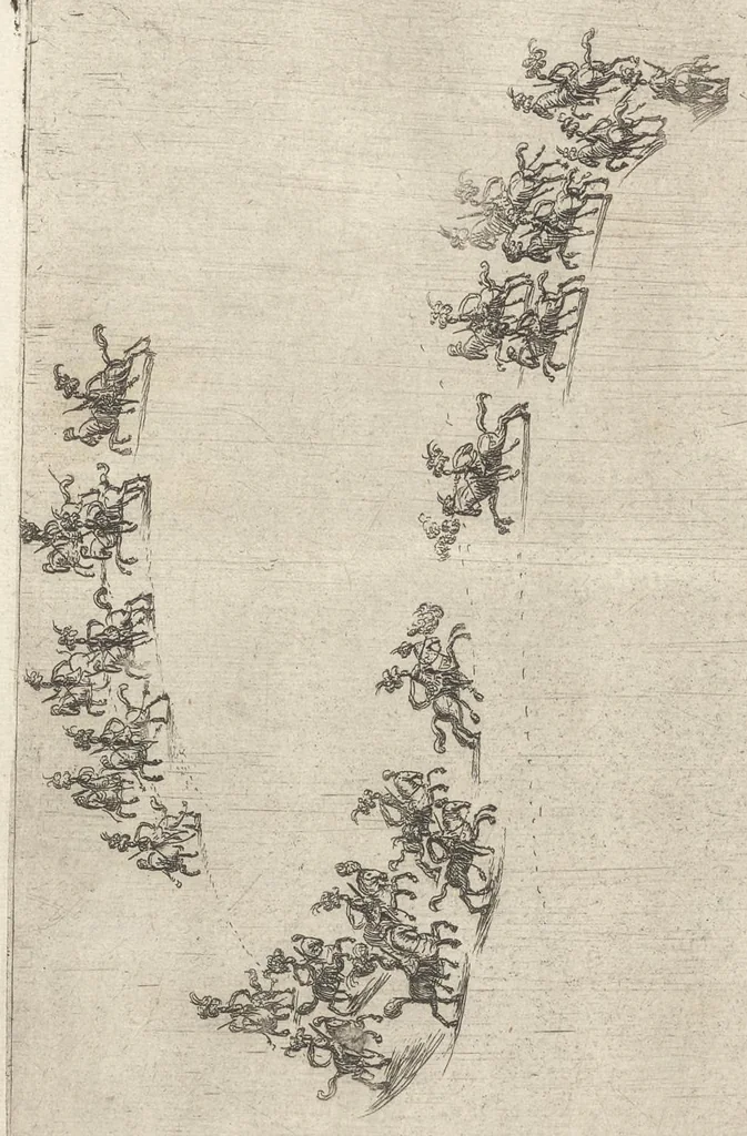 An illustration from La contesa dell' aria e dell' acqua : festa à cavallo rappresentata nell'augustissime nozze delle sacre, cesaree, reali M.M. dell' imperatore Leopoldo e dell' infanta Margherita delle Spagne, 1667, leaf 53