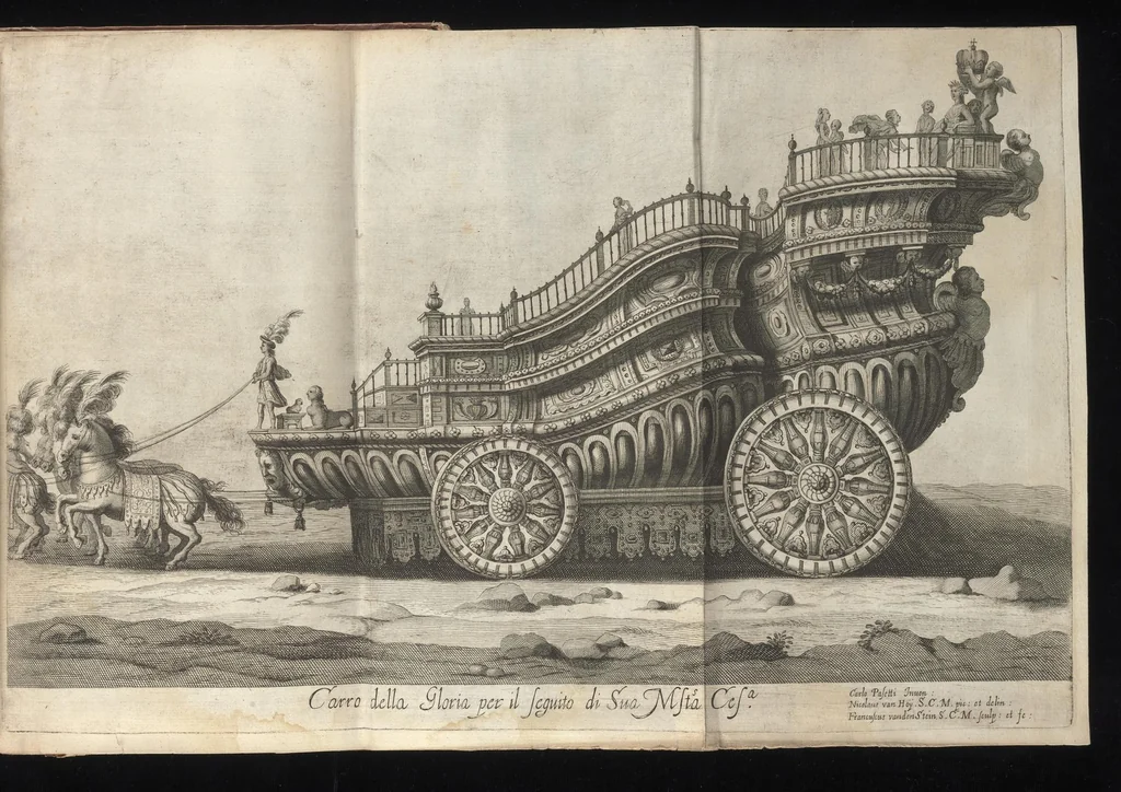 An illustration from La contesa dell' aria e dell' acqua : festa à cavallo rappresentata nell'augustissime nozze delle sacre, cesaree, reali M.M. dell' imperatore Leopoldo e dell' infanta Margherita delle Spagne, 1667, leaf 66