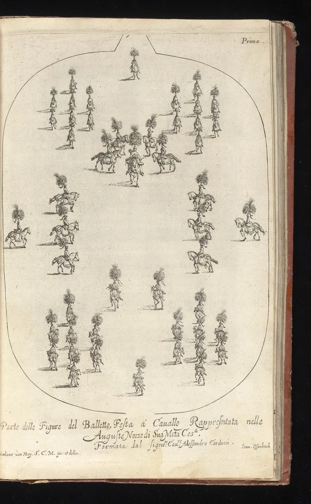 An illustration from La contesa dell' aria e dell' acqua : festa à cavallo rappresentata nell'augustissime nozze delle sacre, cesaree, reali M.M. dell' imperatore Leopoldo e dell' infanta Margherita delle Spagne, 1667, leaf 76