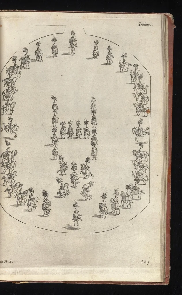 An illustration from La contesa dell' aria e dell' acqua : festa à cavallo rappresentata nell'augustissime nozze delle sacre, cesaree, reali M.M. dell' imperatore Leopoldo e dell' infanta Margherita delle Spagne, 1667, leaf 88