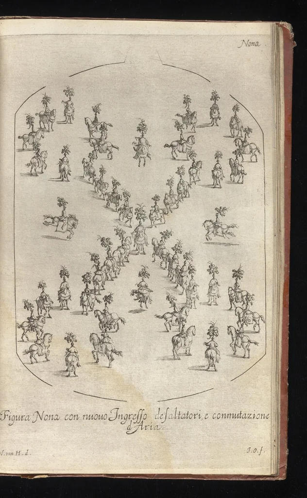 An illustration from La contesa dell' aria e dell' acqua : festa à cavallo rappresentata nell'augustissime nozze delle sacre, cesaree, reali M.M. dell' imperatore Leopoldo e dell' infanta Margherita delle Spagne, 1667, leaf 92