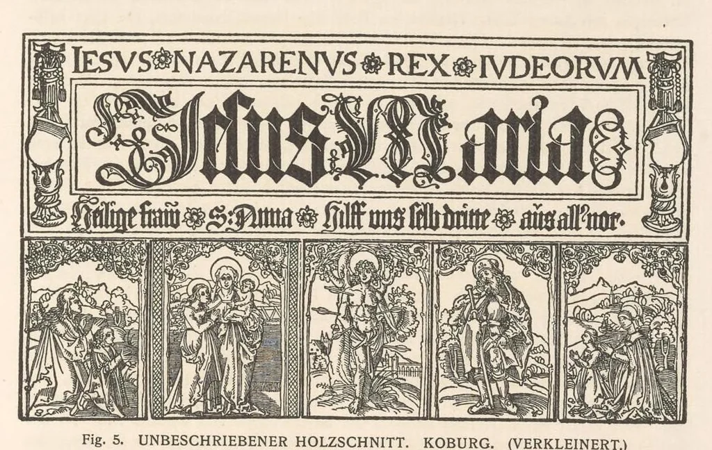 An illustration from Holzschnitte zu zwei Nürnberger Andachtsbüchern aus dem Anfange des XVI. Jahrhunderts. 106 Abbildungen in Zinkhochätzung, 1909, leaf 12