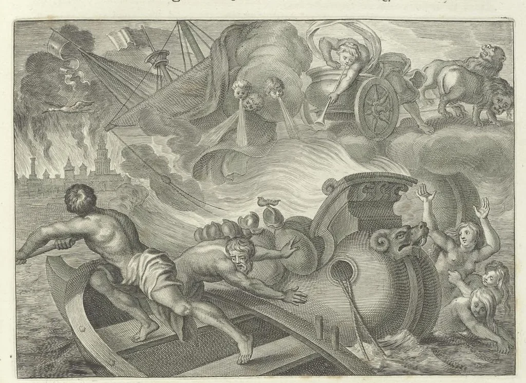 An illustration from Les Métamorphoses d'Ovide : en latin, traduites en françois, avec des remarques, et des explications historiques, 1732, leaf 236