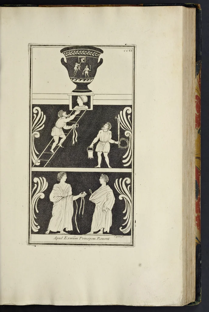 An illustration from Picturae Etruscorum in vasculis nunc primum in unum collectae explicationibus, et dissertationibus inlustratae, 1767, leaf 252