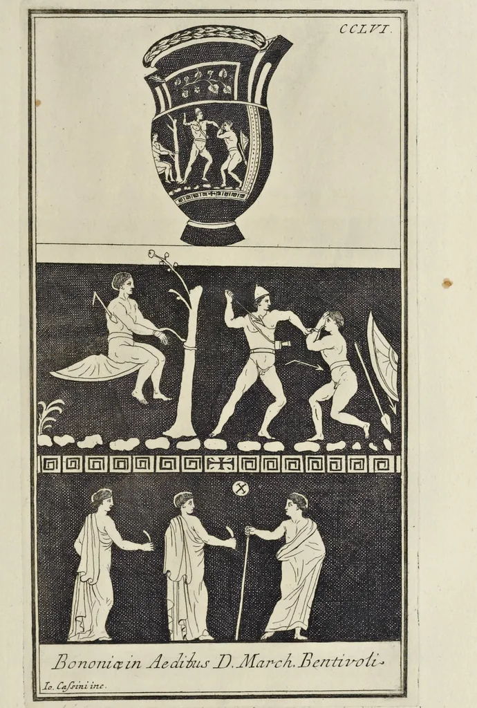 An illustration from Picturae Etruscorum in vasculis nunc primum in unum collectae explicationibus, et dissertationibus inlustratae, 1767, leaf 354