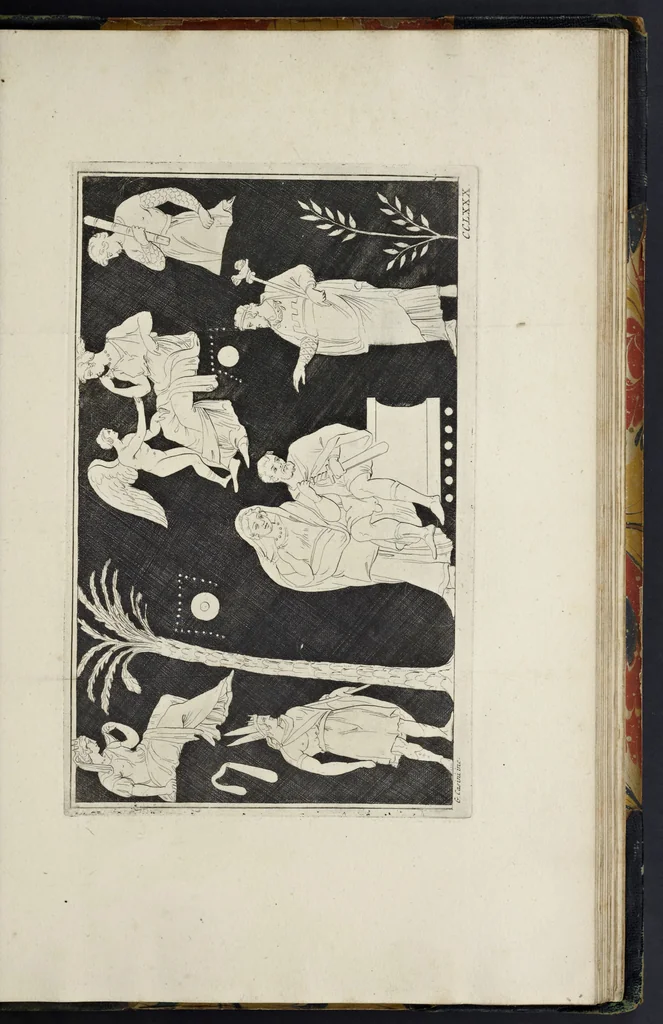 An illustration from Picturae Etruscorum in vasculis nunc primum in unum collectae explicationibus, et dissertationibus inlustratae, 1767, leaf 402