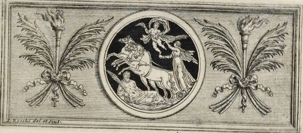 An illustration from Picturae Etruscorum in vasculis nunc primum in unum collectae explicationibus, et dissertationibus inlustratae, 1767, leaf 90