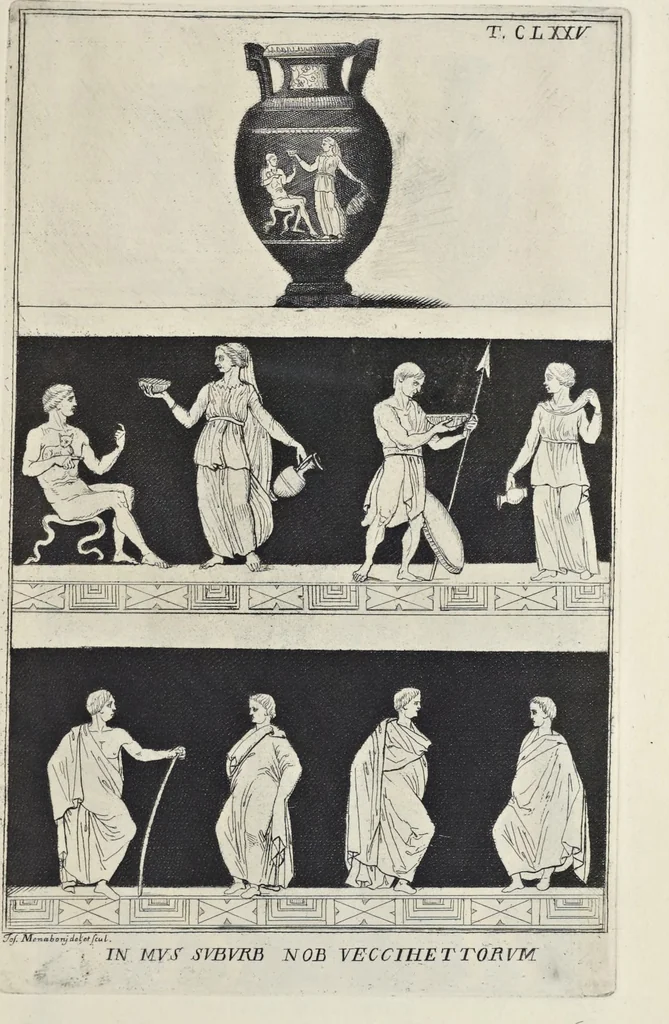 An illustration from Picturae Etruscorum in vasculis nunc primum in unum collectae explicationibus, et dissertationibus inlustratae, 1767, leaf 330