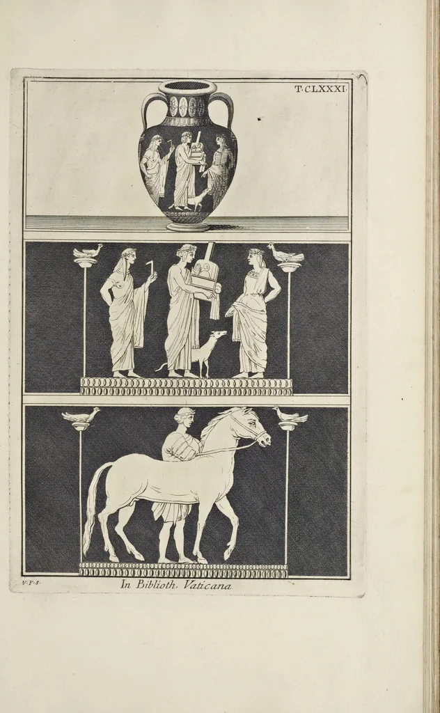 An illustration from Picturae Etruscorum in vasculis nunc primum in unum collectae explicationibus, et dissertationibus inlustratae, 1767, leaf 342