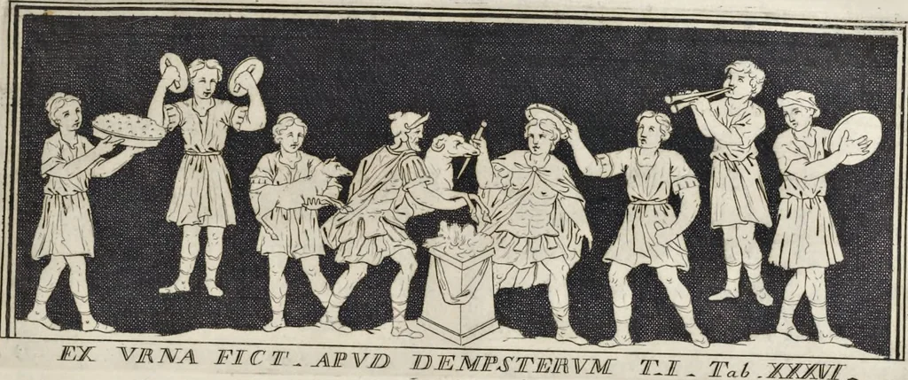 An illustration from Picturae Etruscorum in vasculis nunc primum in unum collectae explicationibus, et dissertationibus inlustratae, 1767, leaf 82
