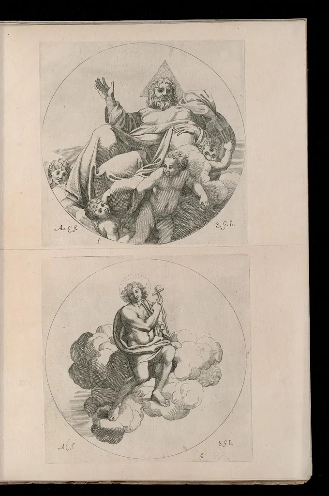 An illustration from Vita di San Diego, dipinta nella Cappella di S. Giacomo de Spagnuoli in Roma da Annibale Carracci, 1646, leaf 10