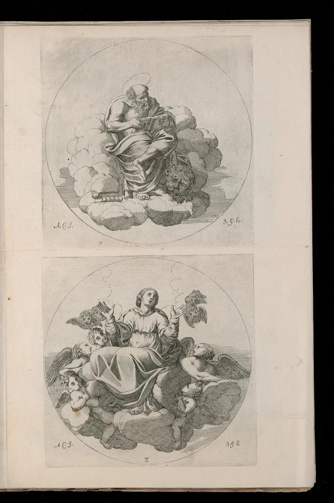 An illustration from Vita di San Diego, dipinta nella Cappella di S. Giacomo de Spagnuoli in Roma da Annibale Carracci, 1646, leaf 12