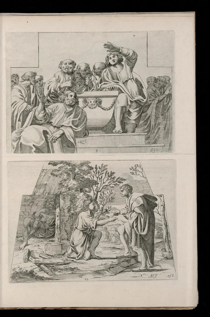 An illustration from Vita di San Diego, dipinta nella Cappella di S. Giacomo de Spagnuoli in Roma da Annibale Carracci, 1646, leaf 14