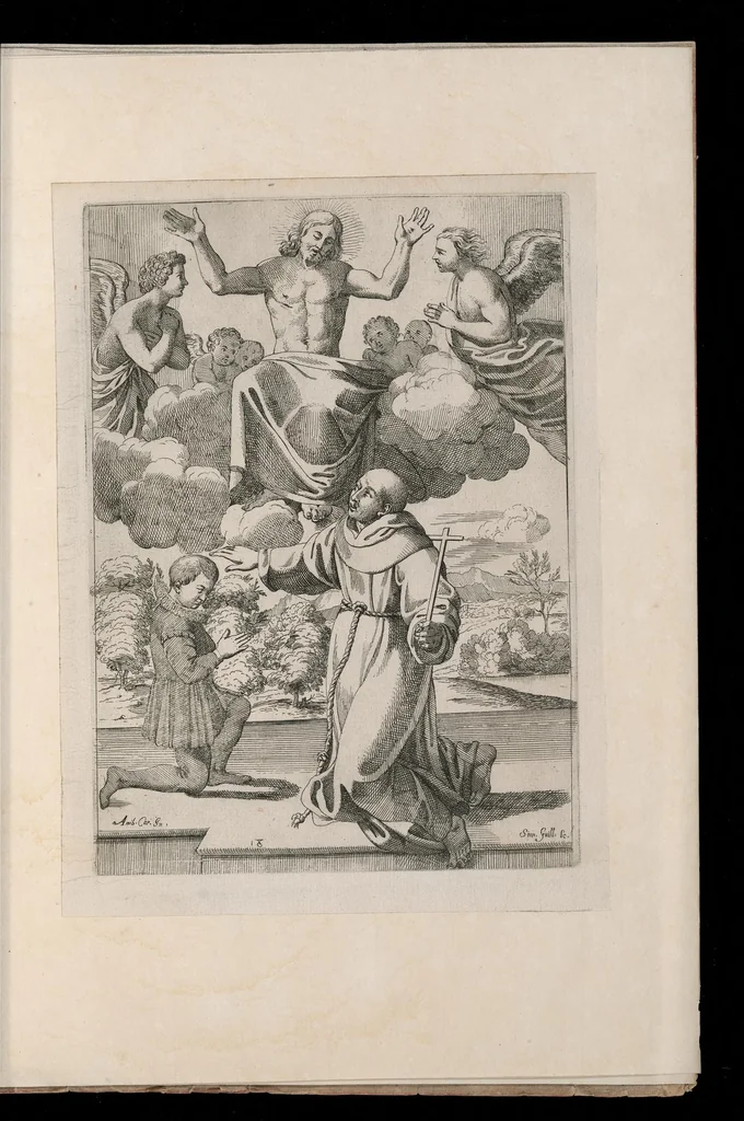An illustration from Vita di San Diego, dipinta nella Cappella di S. Giacomo de Spagnuoli in Roma da Annibale Carracci, 1646, leaf 26