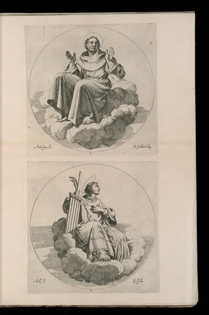 An illustration from Vita di San Diego, dipinta nella Cappella di S. Giacomo de Spagnuoli in Roma da Annibale Carracci, 1646, leaf 6