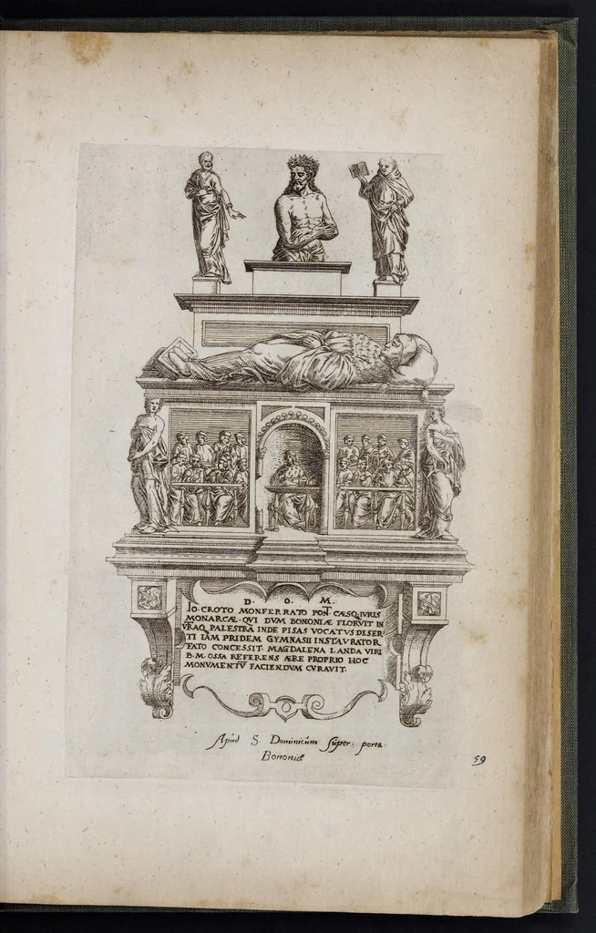 An illustration from Monvmenta sepvlcrorvm cvm epigraphis ingenio et doctrina excellentivm virorvm : aliorvmq. tam prisci qvam nostri secvli memorabilivm hominvm, de archetypis expressa, 1574, leaf 146