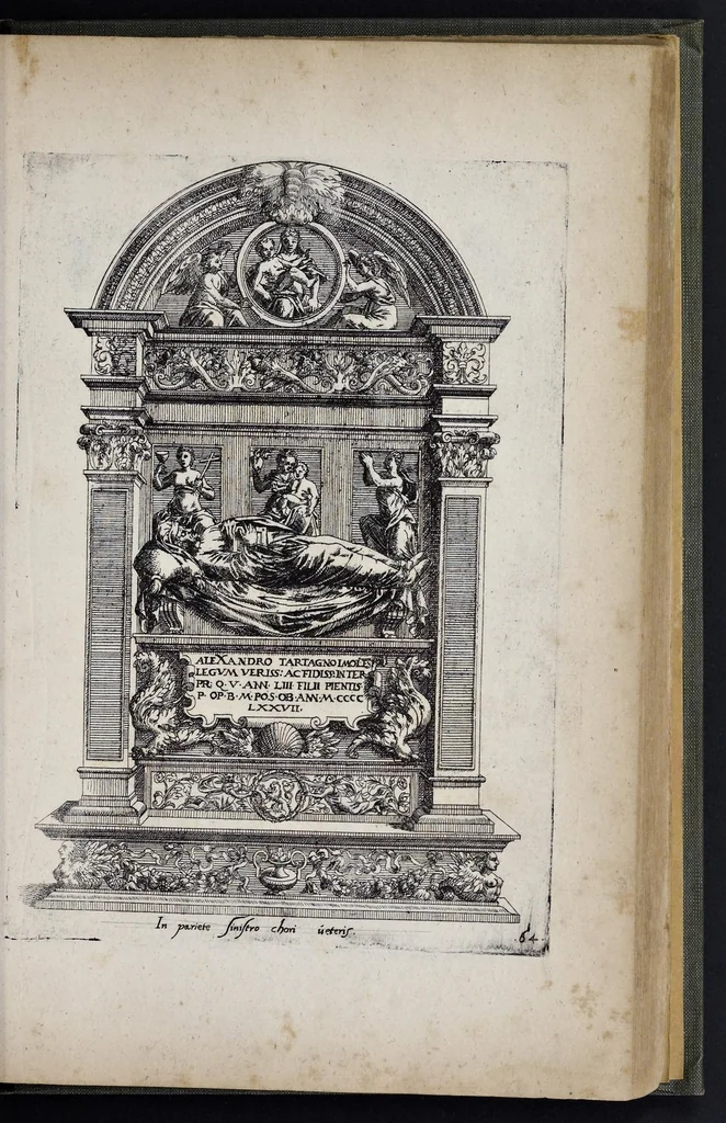 An illustration from Monvmenta sepvlcrorvm cvm epigraphis ingenio et doctrina excellentivm virorvm : aliorvmq. tam prisci qvam nostri secvli memorabilivm hominvm, de archetypis expressa, 1574, leaf 156