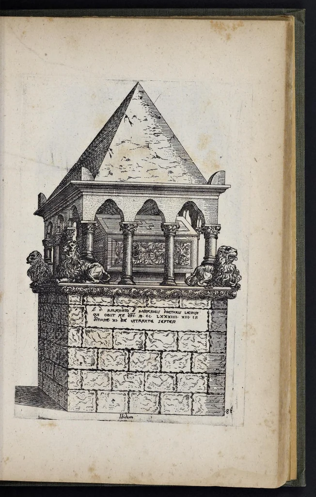 An illustration from Monvmenta sepvlcrorvm cvm epigraphis ingenio et doctrina excellentivm virorvm : aliorvmq. tam prisci qvam nostri secvli memorabilivm hominvm, de archetypis expressa, 1574, leaf 190