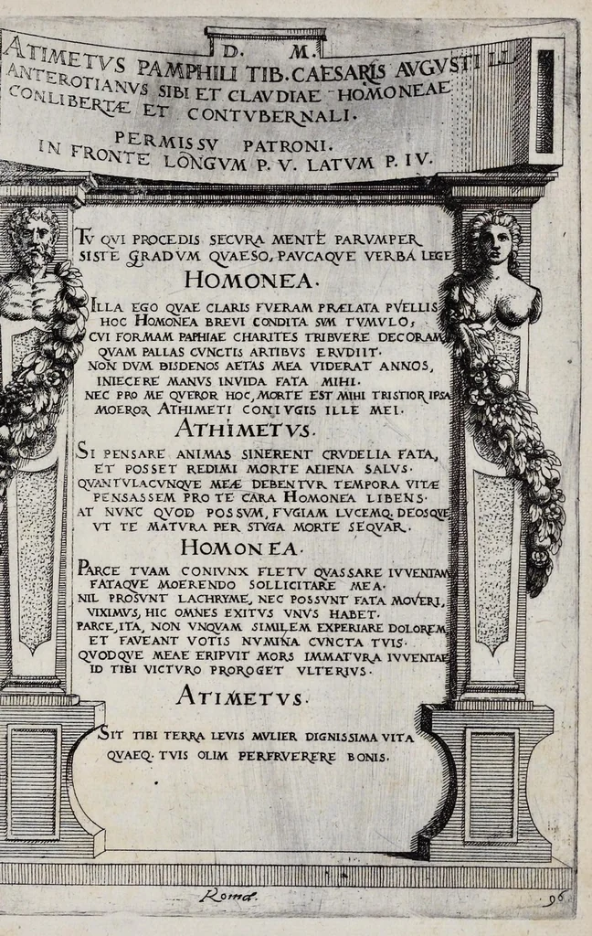 An illustration from Monvmenta sepvlcrorvm cvm epigraphis ingenio et doctrina excellentivm virorvm : aliorvmq. tam prisci qvam nostri secvli memorabilivm hominvm, de archetypis expressa, 1574, leaf 220