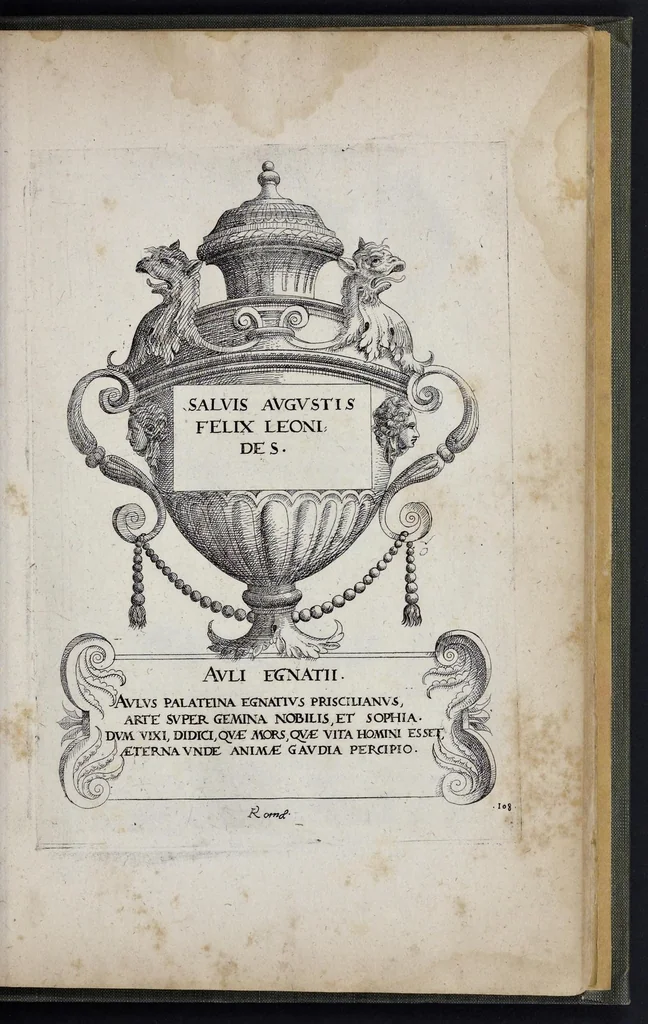 An illustration from Monvmenta sepvlcrorvm cvm epigraphis ingenio et doctrina excellentivm virorvm : aliorvmq. tam prisci qvam nostri secvli memorabilivm hominvm, de archetypis expressa, 1574, leaf 244