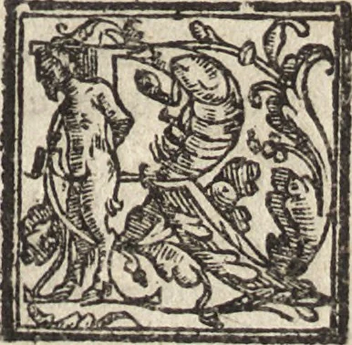 An illustration from Tractatvs de restitvtione in integrvm absolvtissimvs : in qvo omnia qvae in amplissimo huius materi[ae] campo tam practicis, quàm theoricis scitu digna sunt & necessaria, varietate casuum & exemplorum pr[ae]stantia ad amussim explicita et illustrata comprehendentur : avctore Ioanne Mavritio ... contextus, & in lucem editus : iam vero mendis innvmeris, qvibvs editio prior deformata scatebat, sublatis, integritati ac nitori pristino restitutus, & svmmariis, vnicuique capiti praepositis, in gratiam studiosorum auctus : cum indice rerum omnium in hoc opere memorabilium locupletissimo, 1576, leaf 28