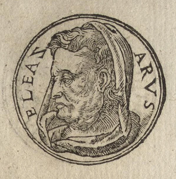 An illustration from Promtvarii iconvm insigniorvm à secvlo hominvm, subiectis eorum vitis, per compendiũ ex probatissimis autoribus desumptis, editio secunda : illustrium virorum, qui à prima successerunt, imaginibus aucta atque locupletata, 1578, leaf 150