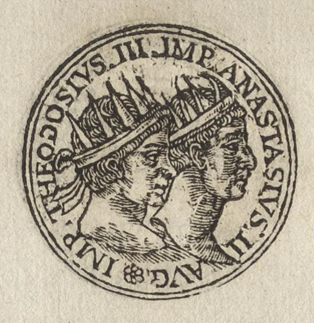 An illustration from Promtvarii iconvm insigniorvm à secvlo hominvm, subiectis eorum vitis, per compendiũ ex probatissimis autoribus desumptis, editio secunda : illustrium virorum, qui à prima successerunt, imaginibus aucta atque locupletata, 1578, leaf 305