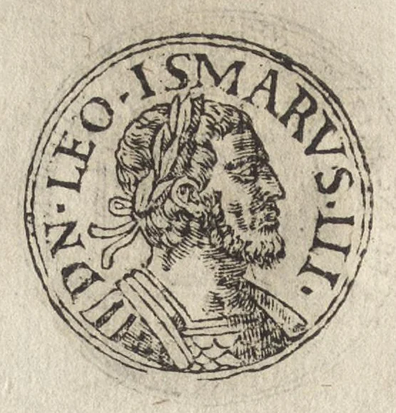 An illustration from Promtvarii iconvm insigniorvm à secvlo hominvm, subiectis eorum vitis, per compendiũ ex probatissimis autoribus desumptis, editio secunda : illustrium virorum, qui à prima successerunt, imaginibus aucta atque locupletata, 1578, leaf 305