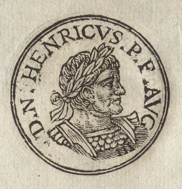An illustration from Promtvarii iconvm insigniorvm à secvlo hominvm, subiectis eorum vitis, per compendiũ ex probatissimis autoribus desumptis, editio secunda : illustrium virorum, qui à prima successerunt, imaginibus aucta atque locupletata, 1578, leaf 343
