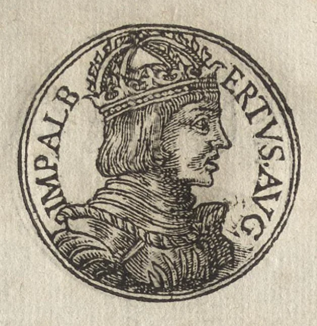An illustration from Promtvarii iconvm insigniorvm à secvlo hominvm, subiectis eorum vitis, per compendiũ ex probatissimis autoribus desumptis, editio secunda : illustrium virorum, qui à prima successerunt, imaginibus aucta atque locupletata, 1578, leaf 381
