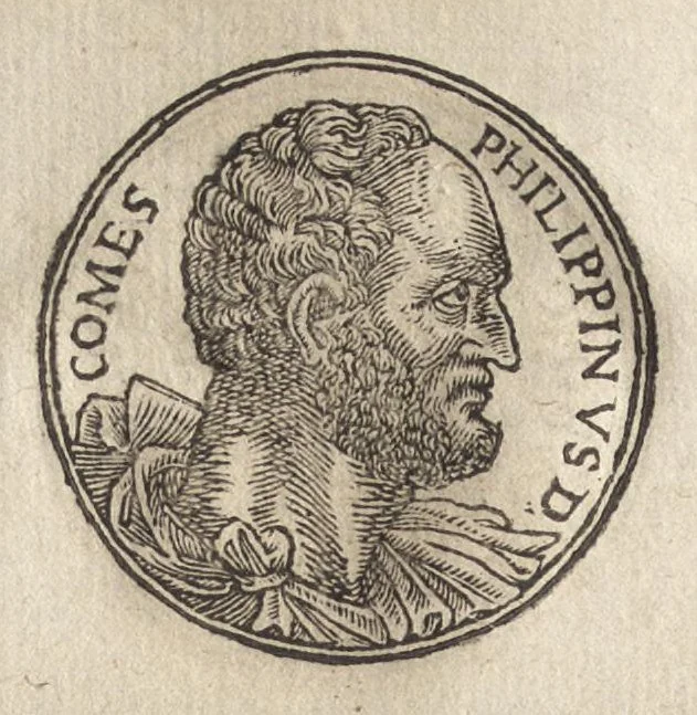 An illustration from Promtvarii iconvm insigniorvm à secvlo hominvm, subiectis eorum vitis, per compendiũ ex probatissimis autoribus desumptis, editio secunda : illustrium virorum, qui à prima successerunt, imaginibus aucta atque locupletata, 1578, leaf 425