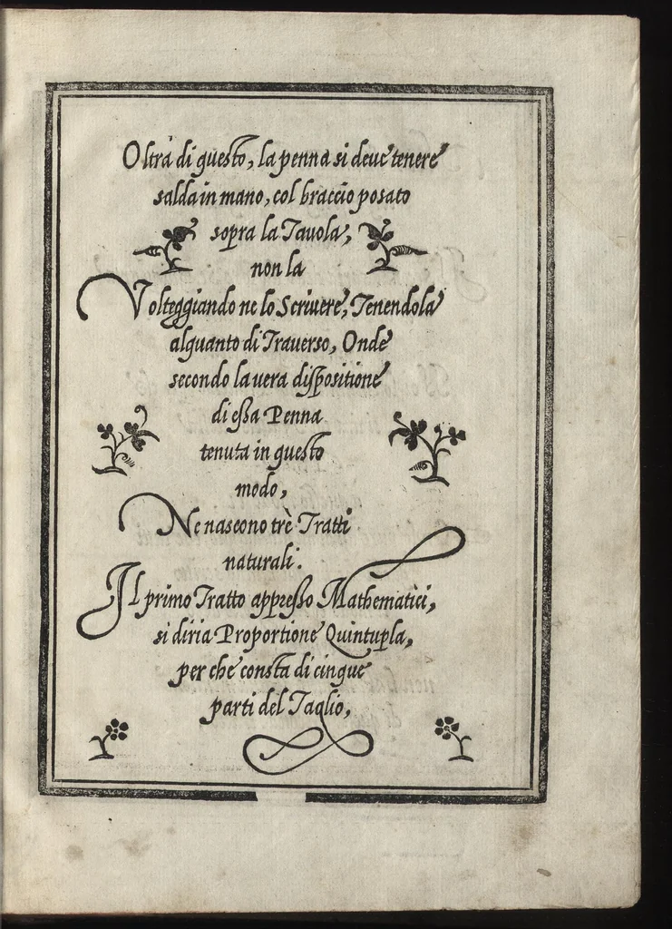 An illustration from Compendio del gran volvme de l'arte del bene et leggiadramente scrivere tvtte le sorti di lettere et caratteri : con le lor regole, misure, & essempi, 1578, leaf 16