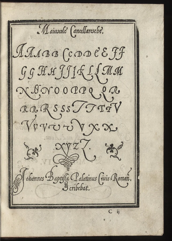 An illustration from Compendio del gran volvme de l'arte del bene et leggiadramente scrivere tvtte le sorti di lettere et caratteri : con le lor regole, misure, & essempi, 1578, leaf 38