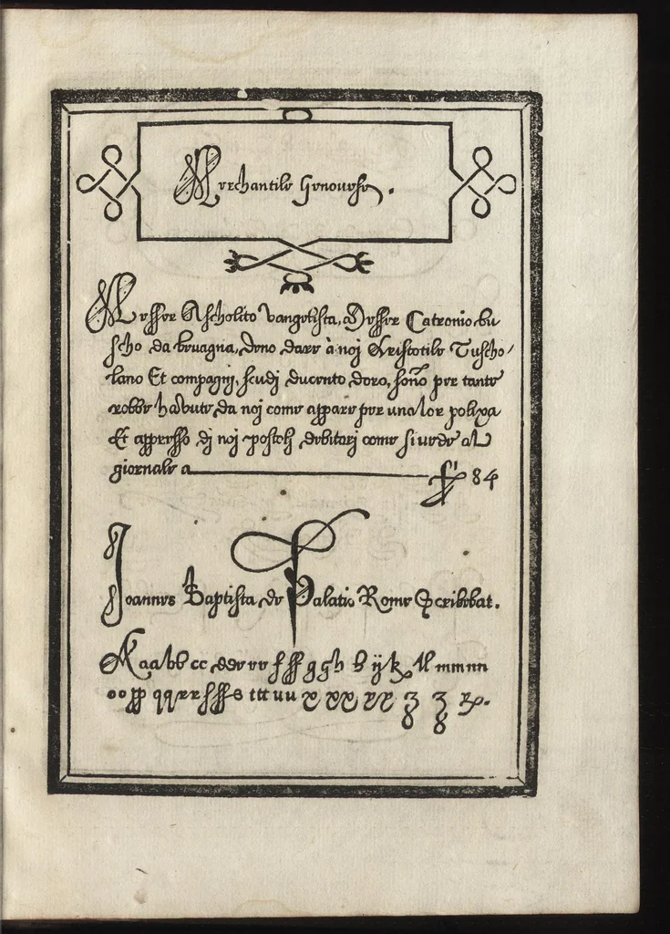 An illustration from Compendio del gran volvme de l'arte del bene et leggiadramente scrivere tvtte le sorti di lettere et caratteri : con le lor regole, misure, & essempi, 1578, leaf 46