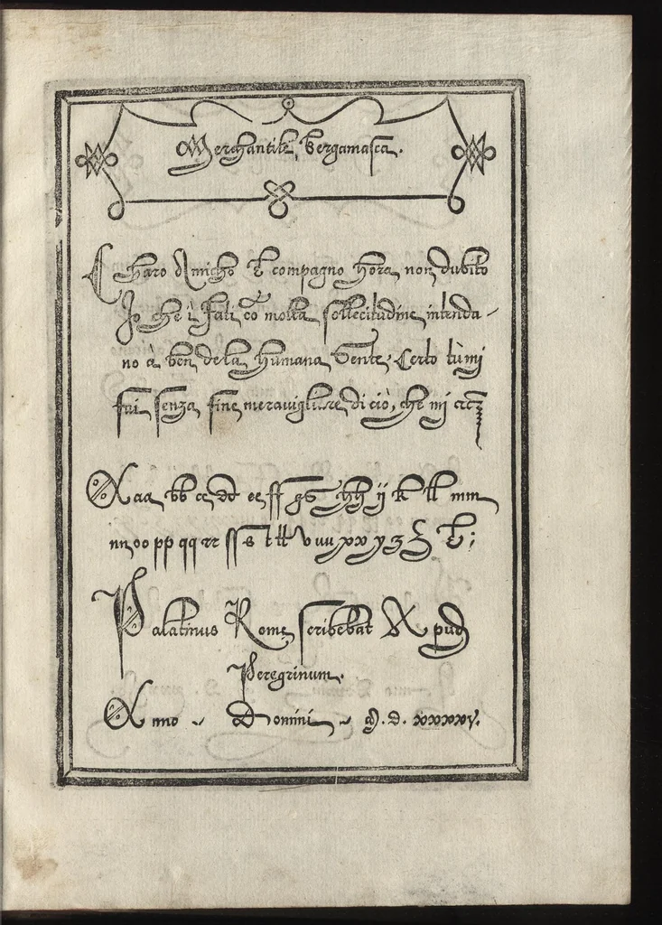 An illustration from Compendio del gran volvme de l'arte del bene et leggiadramente scrivere tvtte le sorti di lettere et caratteri : con le lor regole, misure, & essempi, 1578, leaf 48