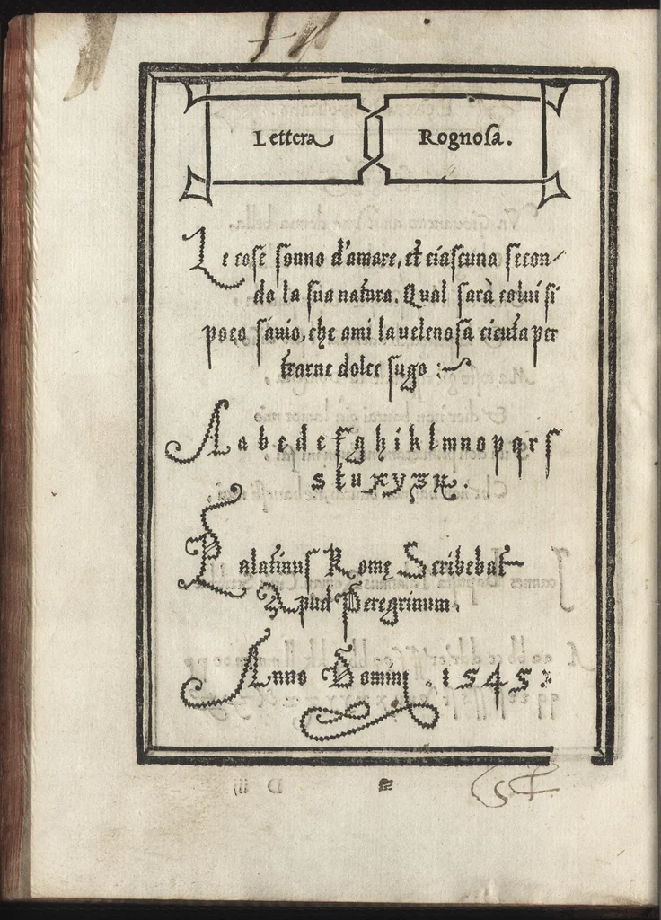 An illustration from Compendio del gran volvme de l'arte del bene et leggiadramente scrivere tvtte le sorti di lettere et caratteri : con le lor regole, misure, & essempi, 1578, leaf 57