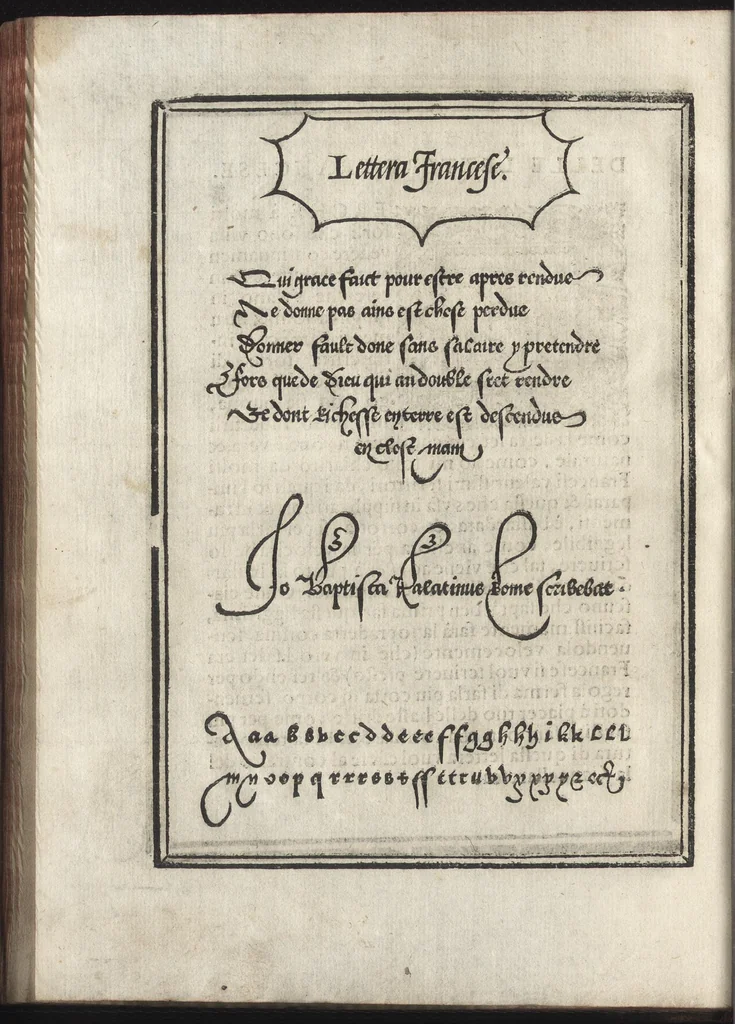 An illustration from Compendio del gran volvme de l'arte del bene et leggiadramente scrivere tvtte le sorti di lettere et caratteri : con le lor regole, misure, & essempi, 1578, leaf 61