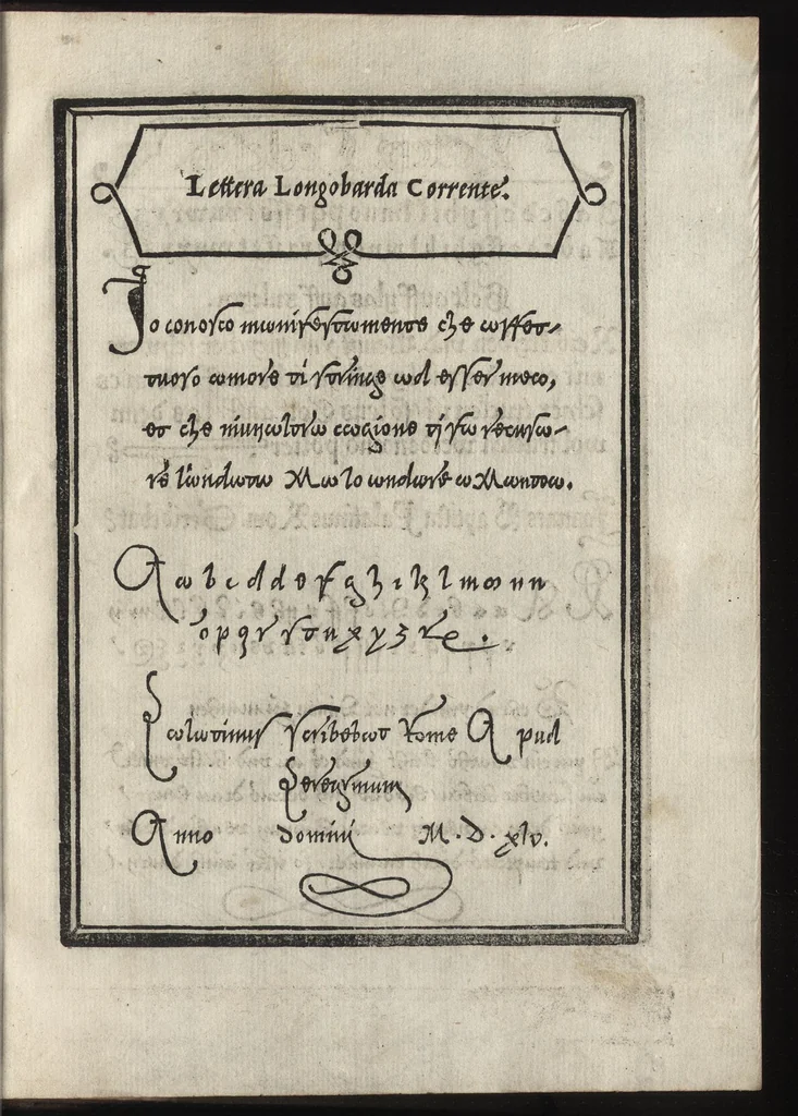 An illustration from Compendio del gran volvme de l'arte del bene et leggiadramente scrivere tvtte le sorti di lettere et caratteri : con le lor regole, misure, & essempi, 1578, leaf 64