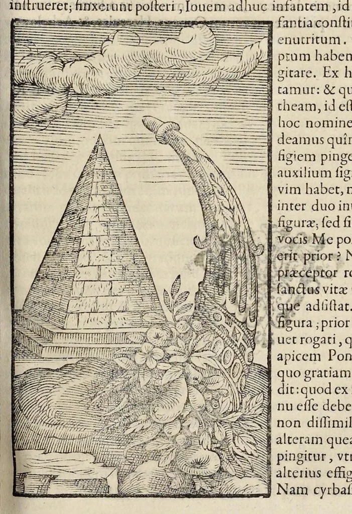 An illustration from Opera Ioan. Goropii Becani : hactenus in lucem non edita : nempe, Hermathena, Hieroglyphica, Vertvmnvs, Gallica, Francica, Hispanica, 1580, leaf 496